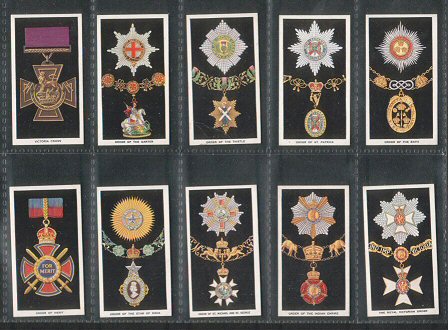 British Orders of Chivalry & Valour 1939 complete set of 25 cigarette cards  issued with "The Greys" cigarettes, beautiful colouring, set on black background, excellent condition