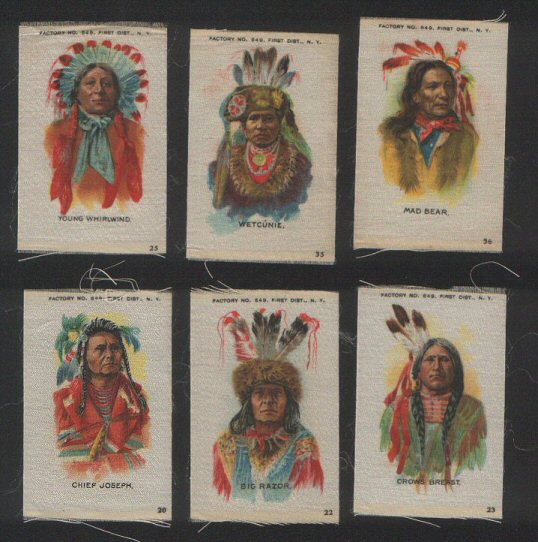 Indian Portraits "Celebrated American Indian Chiefs" 1910 silk  cigarette cards issues M size medium, all MINT condition, excellent wonderful condition, complete set of 50 issues M size medium, all MINT condition, excellent wonderful condition, complete set of 50