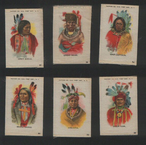 Indian Portraits "Celebrated American Indian Chiefs" 1910 silk  cigarette cards issues M size medium, all MINT condition, excellent wonderful condition, complete set of 50issues M size medium, all MINT condition, excellent wonderful condition, complete set of 50