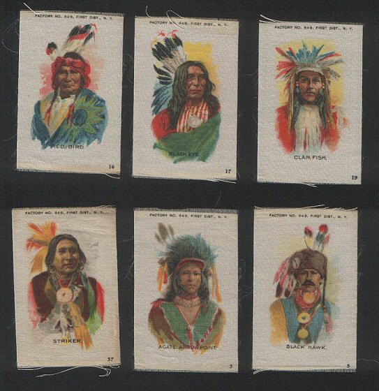 Indian Portraits "Celebrated American Indian Chiefs" 1910 silk  cigarette cards issues M size medium, all MINT condition, excellent wonderful condition, complete set of 50 issues M size medium, all MINT condition, excellent wonderful condition, complete set of 50