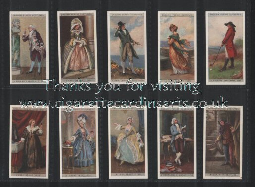 English Period Costumes cigarette cards set by b.A.T. 1929 plain backs, strong sharp corners, excellent condition