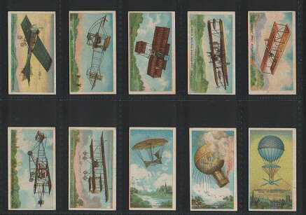 Aviation Series  1912 incredible images of early balloon aircraft set of 50  cigarette cards, all strong with sharp corners 