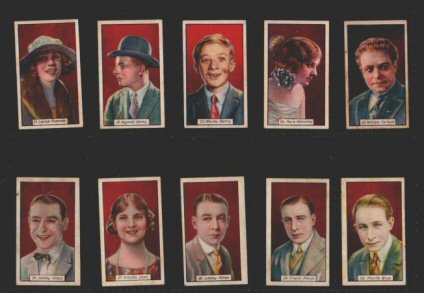 Cinema Stars red back 1930 issued with "Teal" cigarettes colourful set including such western stars as Tom Mix, H Carey, etc etc, some cigarette cards, have slight exposure staining "foxing" but all are strong, average good