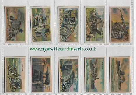 War Weapons issued in 1914 by "Eagle Bird" cigarettes, complete set of 30 cigarette cards, excellent condition but just a few cards have slight stains on back, all are strong, sharp corners, no creases, overall very very good