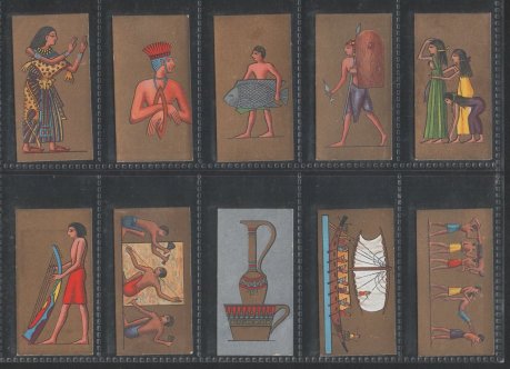  Ancient Egypt 1928 pretty set of 25 cigarette cards with sheer gold or silver backgrounds, excellent condition