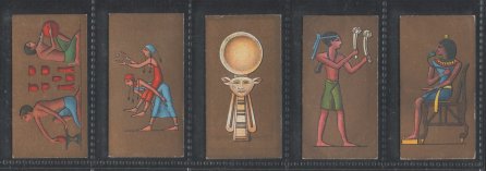  Ancient Egypt 1928 pretty set of 25 cigarette cards with sheer gold or silver backgrounds, excellent condition