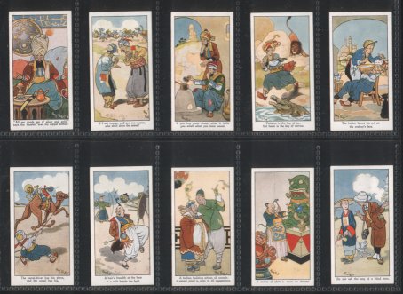 Eastern Proverbs,  nd. series. 1932 a beautiful artistic set of 25 cigarette cards , The set have proverbs such as "The house with two mistresses is upswept " or  "To go beyond is as bad as to fall short"  and the back of the cards explain the meaning of the proverbs