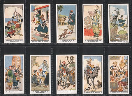 Eastern Proverbs,  nd. series. 1932 a beautiful artistic set of 25 cigarette cards , The set have proverbs such as "The house with two mistresses is upswept " or  "To go beyond is as bad as to fall short"  and the back of the cards explain the meaning of the proverbs