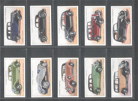 A series 1936 pretty  cigarette cards set, including card such as  Daimler, 15 saloon, Hillman minx saloon de luxe, M.G. Magnette n type, Morris 25 saloon, Rolles -royce 20-25 saloon, SS Jaguar 21/2 litter saloon , and lot more. excellent condition