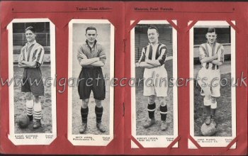 Miniature Panel Portraits of Football Stars 1937 issued with Topical Times, complete set of 24 panel portraits of footballers, size 5" x 1.75" plus original album for slotting in cards. Very good condition but 2 cards have small slight crease at corner